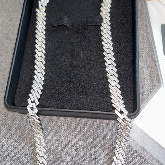 925 Silver two rows iced out hip hop VVS Moissanite Diamond Cuban link chain - Picture 3 of 6